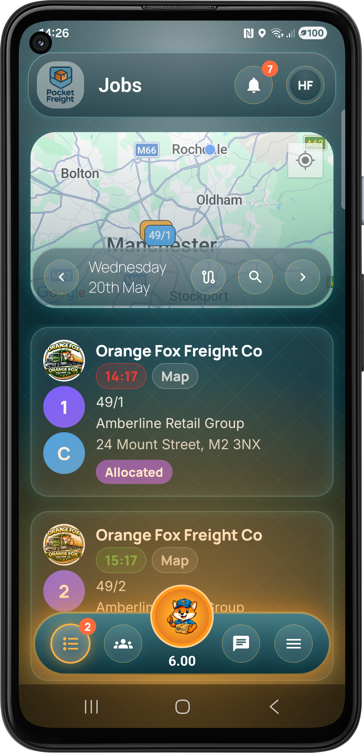 Pocket Freight mobile job list screen